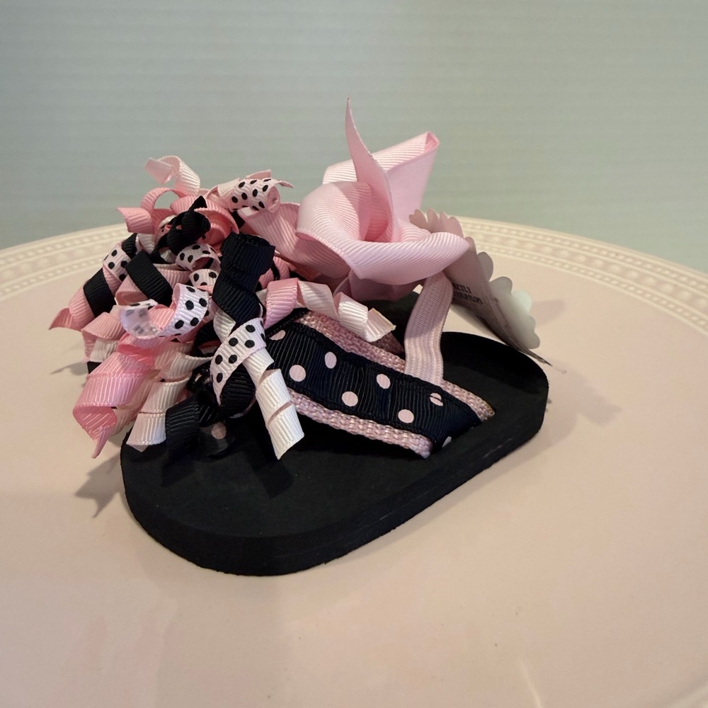 Infant Girl Mudpie Sandals NWT 0-6 Months Elastic Strap On Heel Cute Pink Black